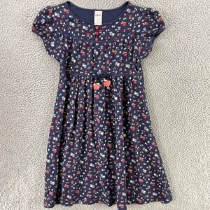 Gymboree Dress Girls 10 Blue Floral Fit & Flare Puff Sleeve Empire Waist Button